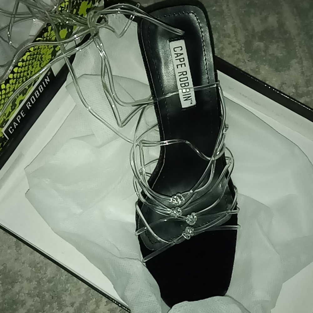 Clear lace up stilettos